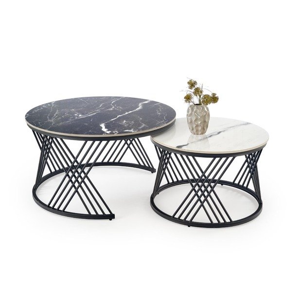 FLAMINGO set of 2 coffee tables, black marble / white marble / black