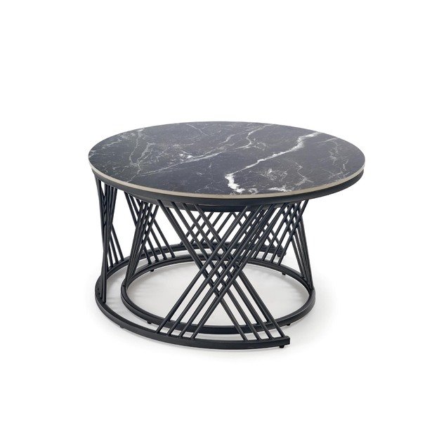 FLAMINGO set of 2 coffee tables, black marble / white marble / black 7