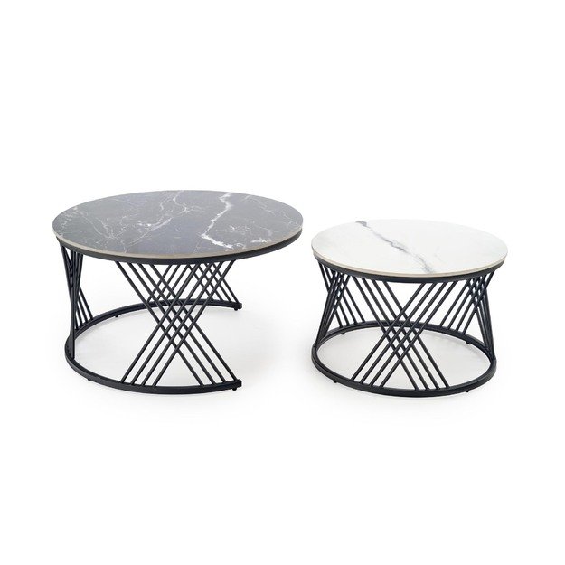 FLAMINGO set of 2 coffee tables, black marble / white marble / black 3