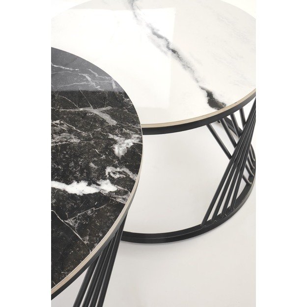 FLAMINGO set of 2 coffee tables, black marble / white marble / black 5