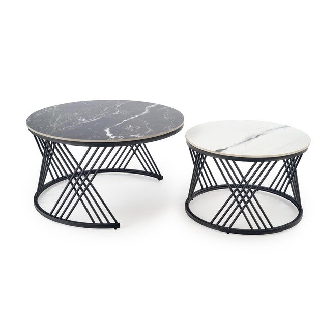 FLAMINGO set of 2 coffee tables, black marble / white marble / black 2