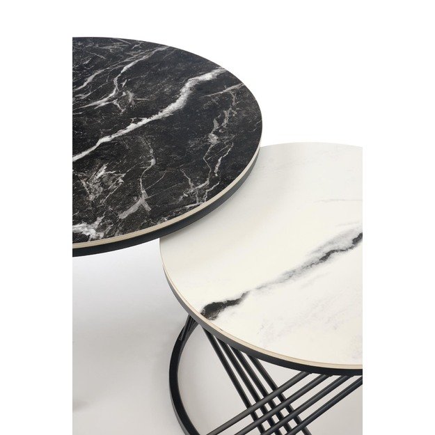 FLAMINGO set of 2 coffee tables, black marble / white marble / black 4
