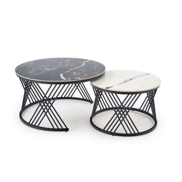 FLAMINGO set of 2 coffee tables, black marble / white marble / black 1