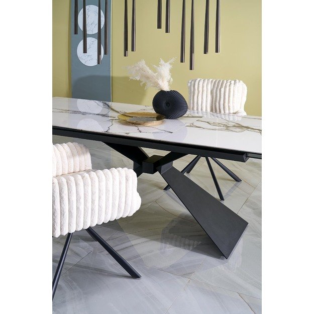 LUCIANO extension table, white marble / black 2