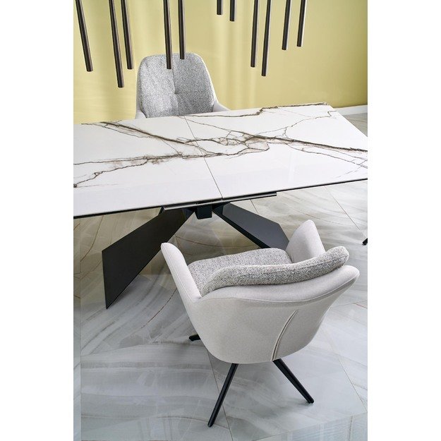LUCIANO extension table, white marble / black 6