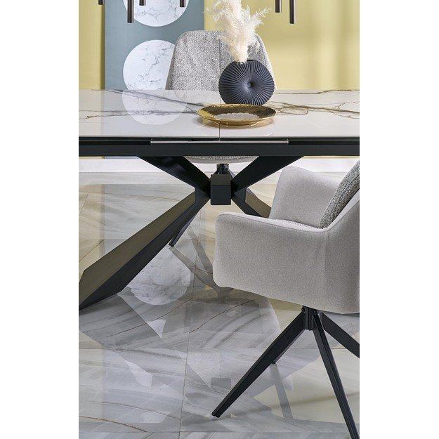 LUCIANO extension table, white marble / black 5