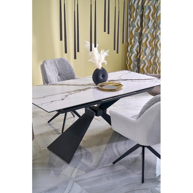 LUCIANO extension table, white marble / black 7