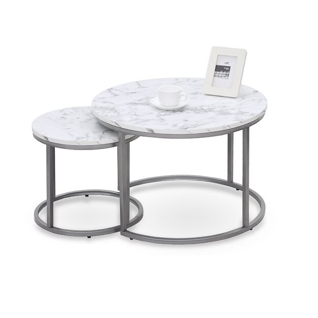 PAOLA 2 set of two coffee tables, marble / silver