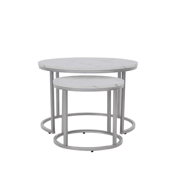 PAOLA 2 set of two coffee tables, marble / silver 3