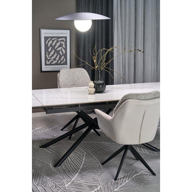 VITORINO extension table, color: top - white marble, legs - black 14