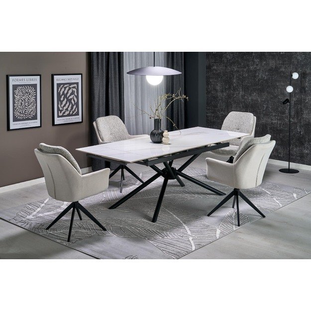 VITORINO extension table, color: top - white marble, legs - black 12