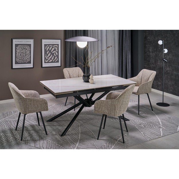 VITORINO extension table, color: top - white marble, legs - black