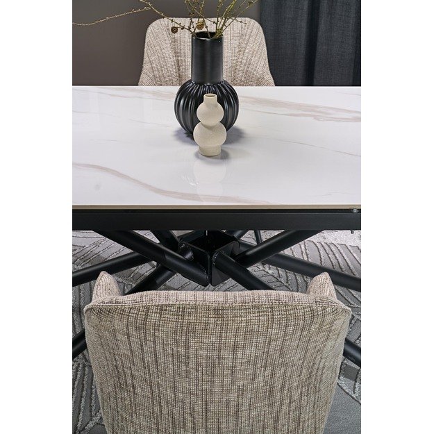 VITORINO extension table, color: top - white marble, legs - black 10