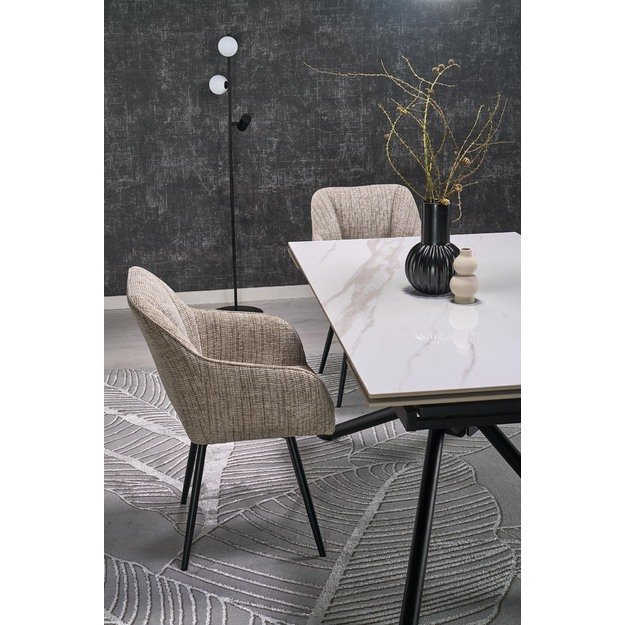 VITORINO extension table, color: top - white marble, legs - black 11