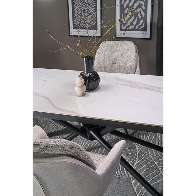 VITORINO extension table, color: top - white marble, legs - black 15