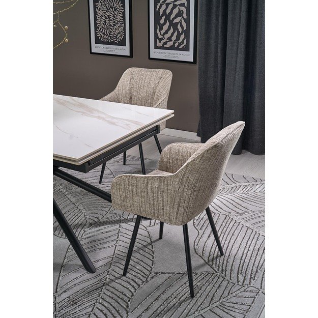 VITORINO extension table, color: top - white marble, legs - black 9