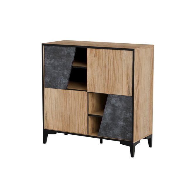 OVO bookcase 4D dark concrete/primeval oak 1