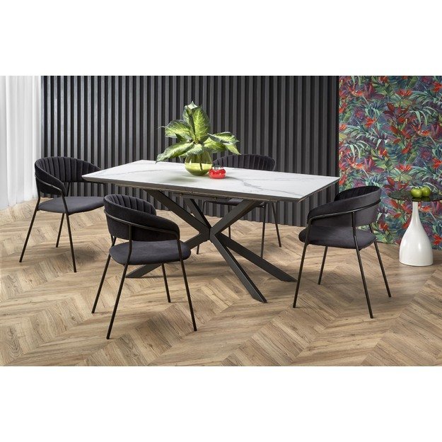 DIESEL extension table, color: top - white marble / dark grey, legs - black 19