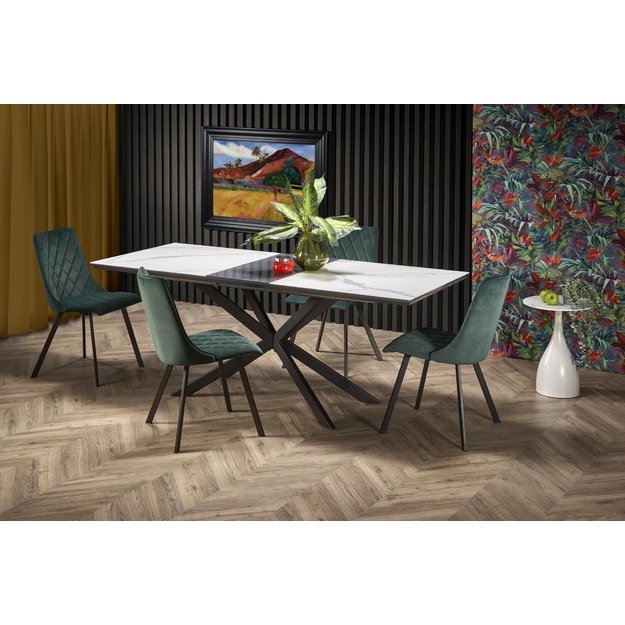 DIESEL extension table, color: top - white marble / dark grey, legs - black