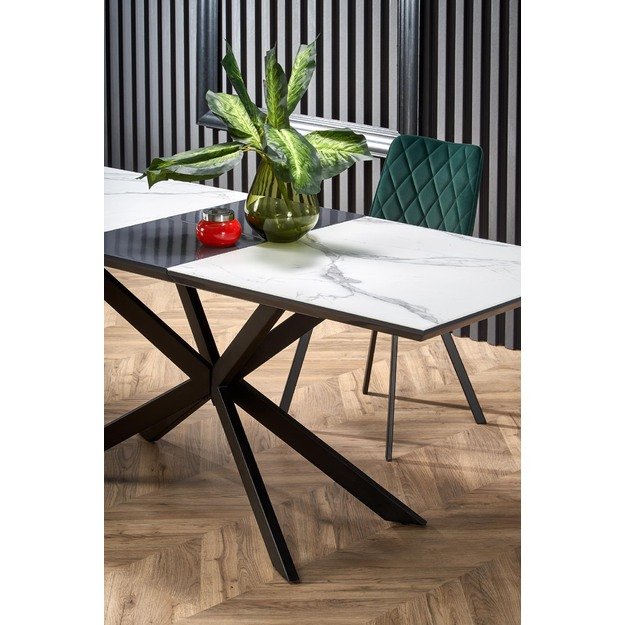 DIESEL extension table, color: top - white marble / dark grey, legs - black 23