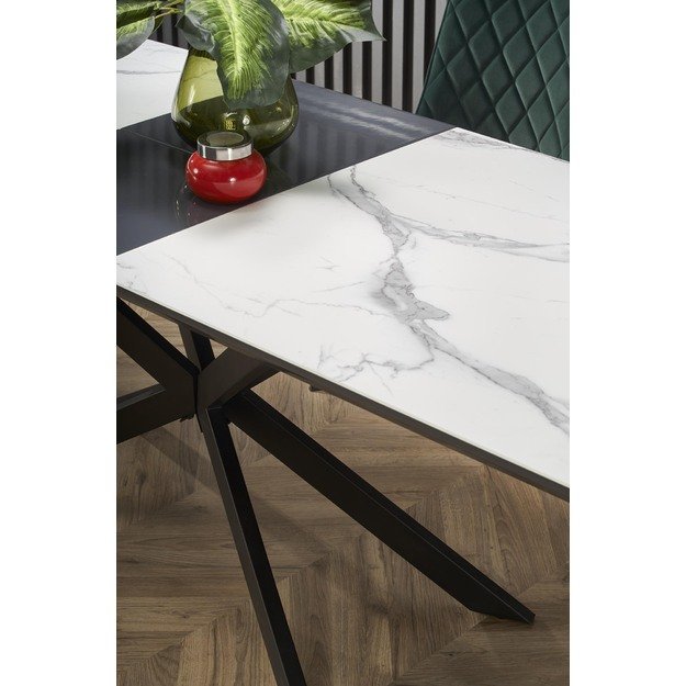 DIESEL extension table, color: top - white marble / dark grey, legs - black 4