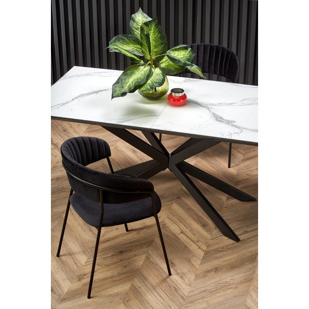 DIESEL extension table, color: top - white marble / dark grey, legs - black 1