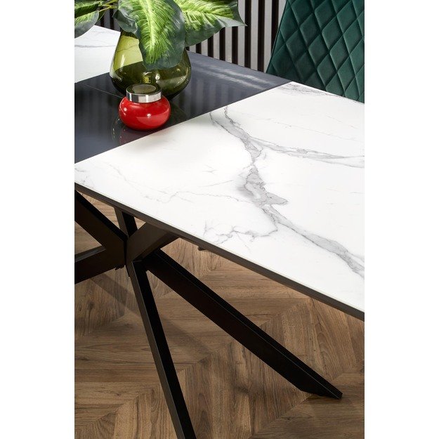 DIESEL extension table, color: top - white marble / dark grey, legs - black 5