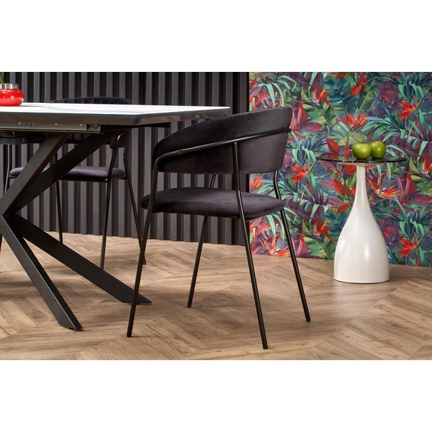 DIESEL extension table, color: top - white marble / dark grey, legs - black 2