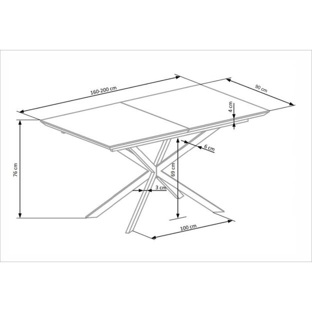 DIESEL extension table, color: top - white marble / dark grey, legs - black 24