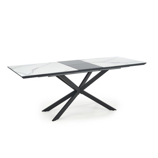 DIESEL extension table, color: top - white marble / dark grey, legs - black 30