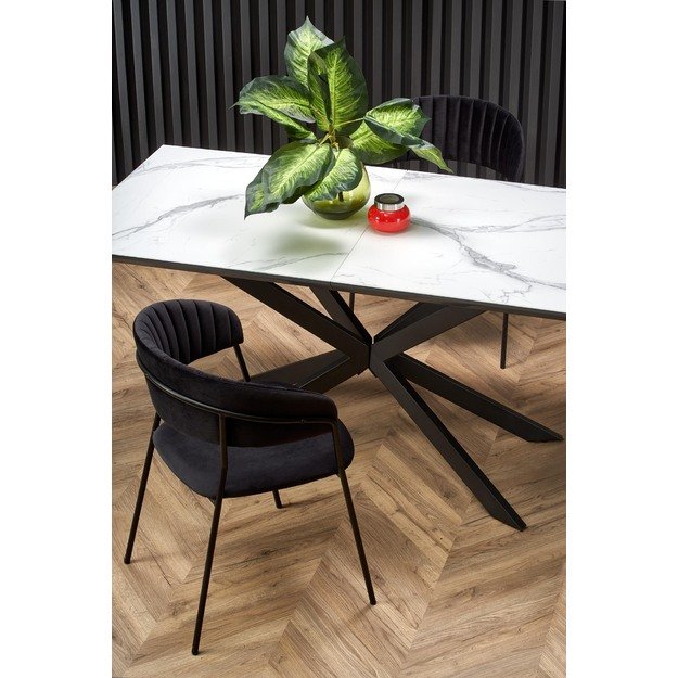 DIESEL extension table, color: top - white marble / dark grey, legs - black 17