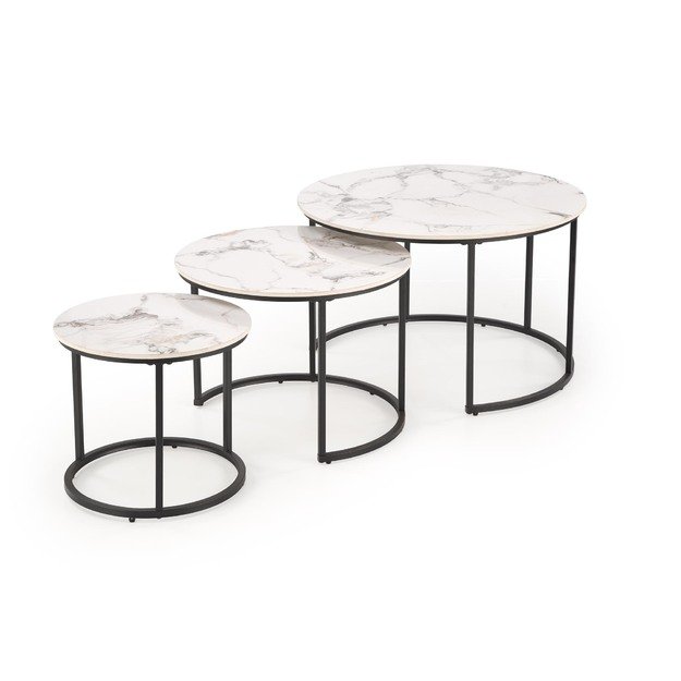 GILDA set of three coffee tables, white marble / black 13