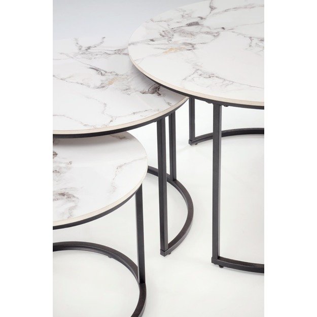 GILDA set of three coffee tables, white marble / black 20