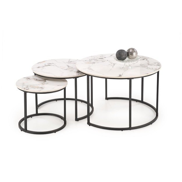 GILDA set of three coffee tables, white marble / black