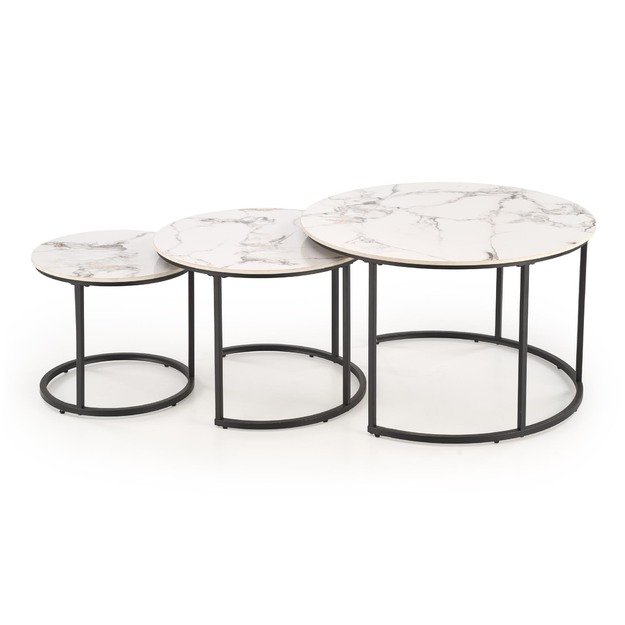 GILDA set of three coffee tables, white marble / black 23