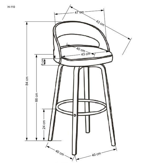 H110 bar stool, creamy / walnut 14