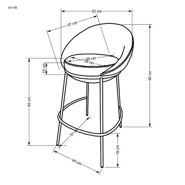 H118 bar stool, grey 5