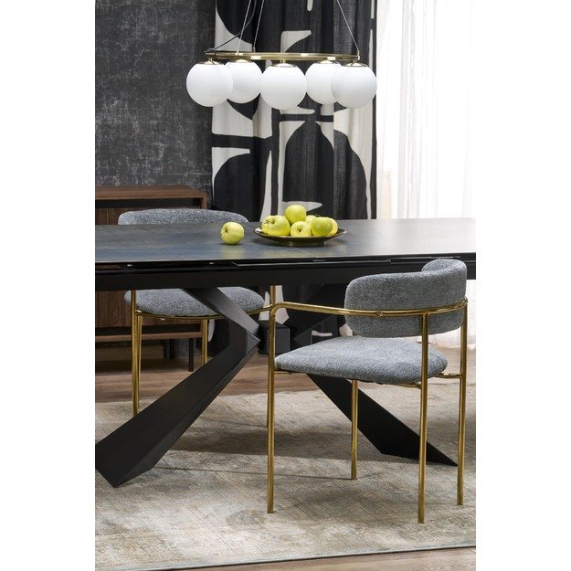 LUCIANO extension table, blue marble / black 38