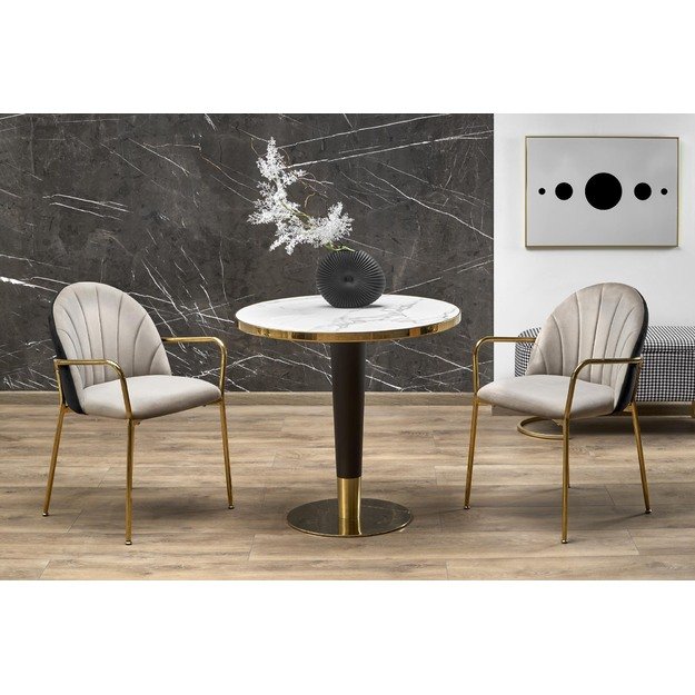 MORATA round table, white marble / black / gold