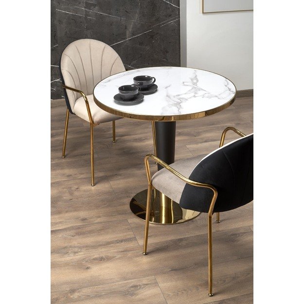 MORATA round table, white marble / black / gold 12