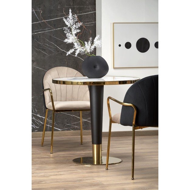 MORATA round table, white marble / black / gold 23