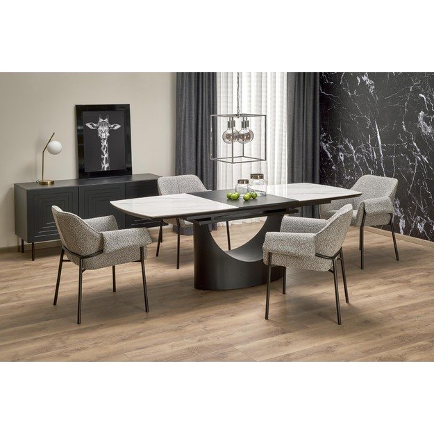 OSMAN extension table, white marble / black