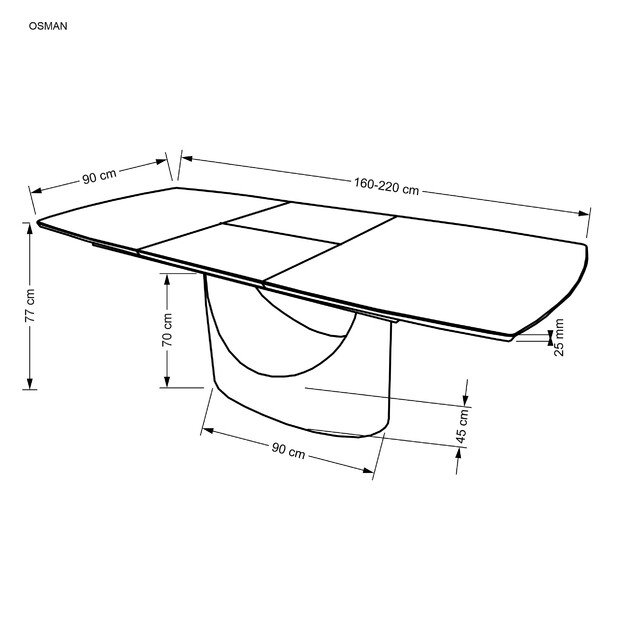 OSMAN extension table, white marble / black 20