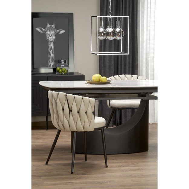 OSMAN extension table, white marble / black 10