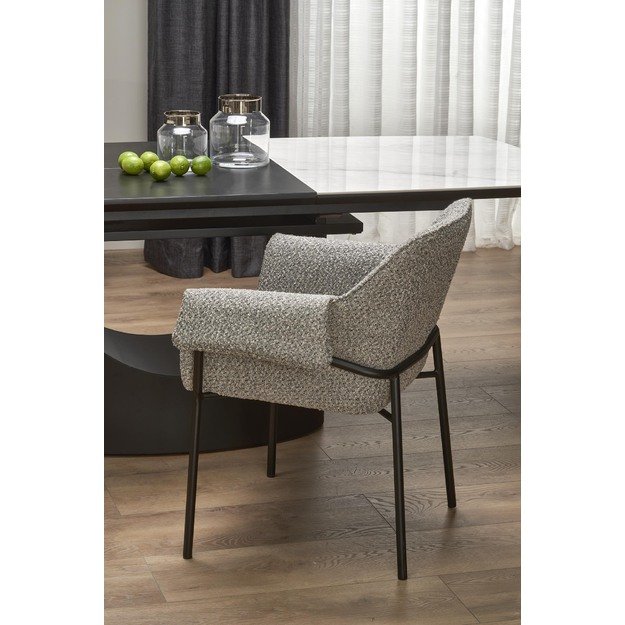 OSMAN extension table, white marble / black 8