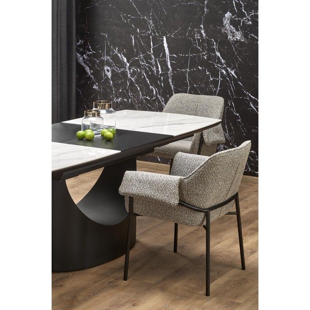 OSMAN extension table, white marble / black 7
