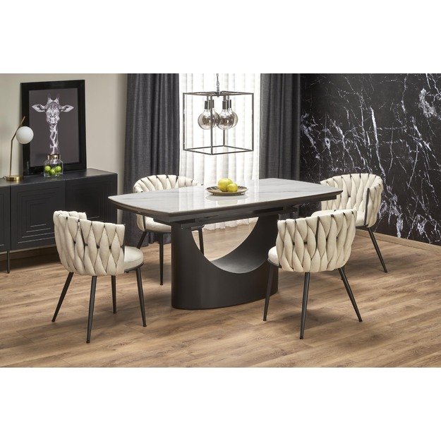 OSMAN extension table, white marble / black 9