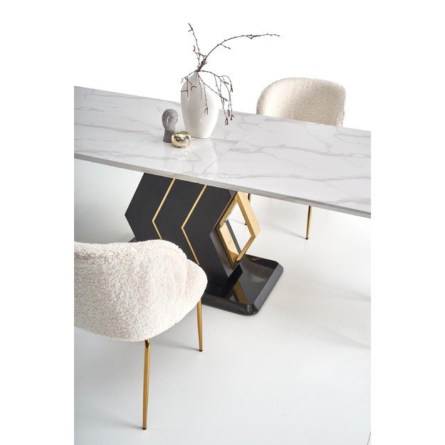 VINCENZO table white marble, leg black/gold 3