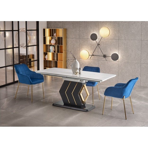 VINCENZO table white marble, leg black/gold