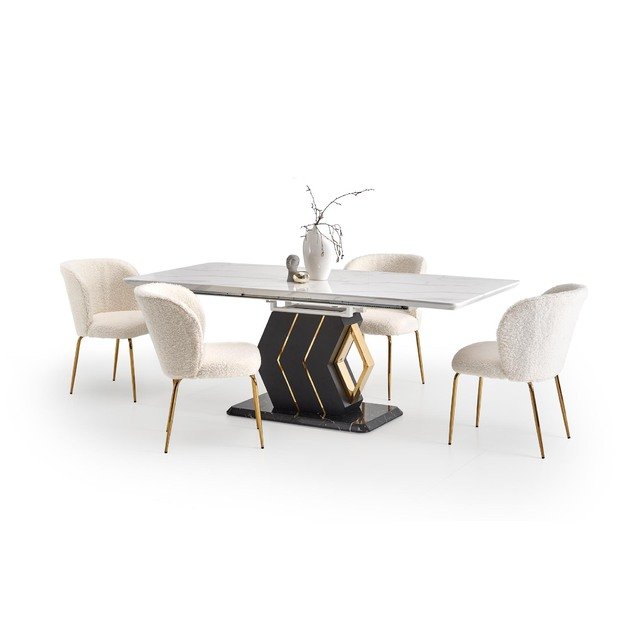 VINCENZO table white marble, leg black/gold 2